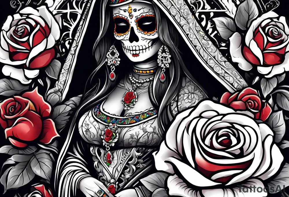 Watch and roses, santa muerte tattoo idea