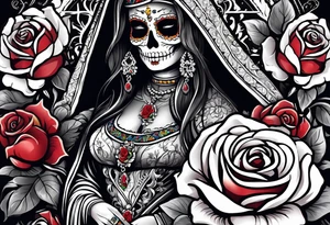 Watch and roses, santa muerte tattoo idea