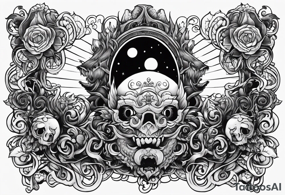 Beautiful Eldridge horror creature thigh tattoo tattoo idea