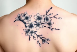 delicate cherry blossoms swirling in spring breeze with petals tattoo idea