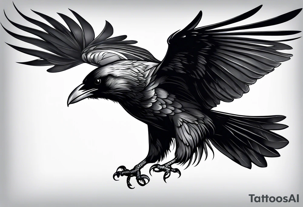 raven in flight with wings spread tattoo idea