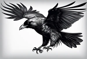 raven in flight with wings spread tattoo idea