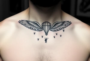 tattoo only  n the left side of the chest, paratrooper wings in the clouds with helicopters and paratroopers tattoo idea