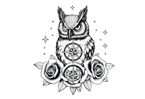 an owl,compass,roses,stars. tattoo idea