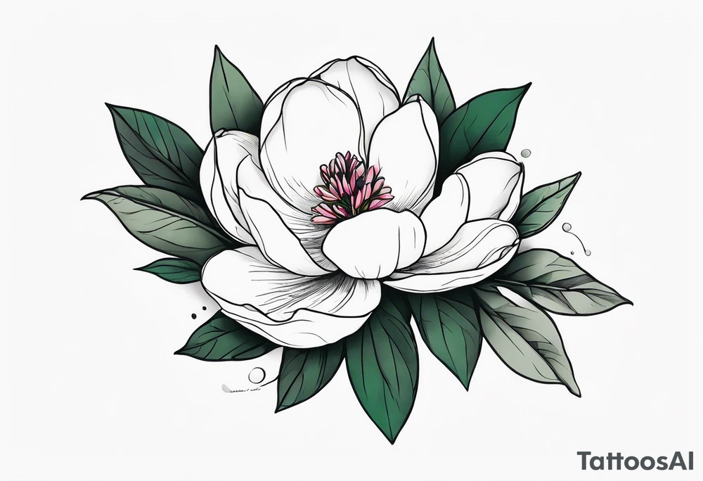 really long stew, magnolia on top and leaves tattoo idea