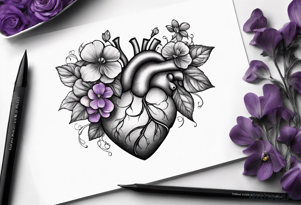 Heart made with violets tattoo idea