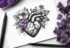 Heart made with violets tattoo idea