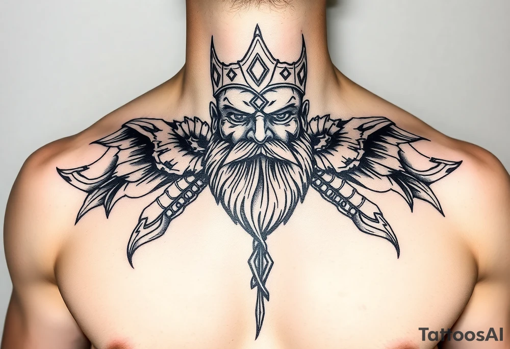 Russian bogatyr on the chest tattoo idea