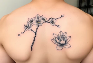 Orchid or cherry blossom tree and lotus tattoo idea