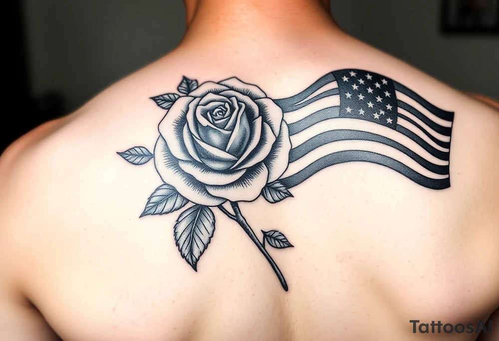 fenice con una rosa e con la bandiera dell america con una grafica realistica tattoo idea