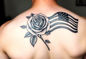 fenice con una rosa e con la bandiera dell america con una grafica realistica tattoo idea