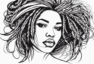 Draw a women head with dread locks flying in the air tattoo idea