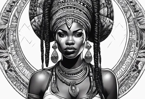 African woman warrior holding spear with deadlocks and earrings. tattoo idea