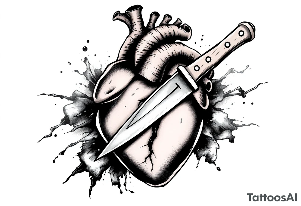 A brown heart that has a knife in it and shows pain tattoo idea