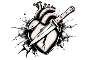 A brown heart that has a knife in it and shows pain tattoo idea