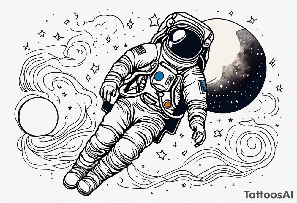 man on the moon space theme arm sleeve tattoo idea