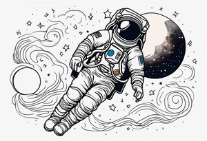 man on the moon space theme arm sleeve tattoo idea