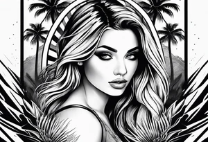 women's sleeve with palm trees tattoo idea