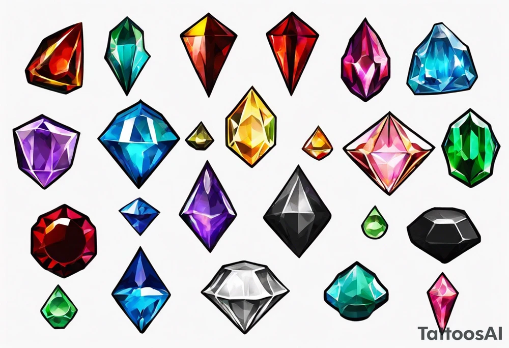 7 chaos emeralds in different colors inspired by sonic the hedgehog 2 tattoo idea