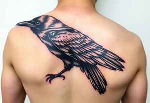Raven bird that has a diamond as an eye tattoo idea