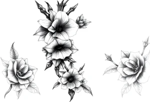 Aconitum flower going up the arm with details gothic style with skulls thorns tribal large more flowers and shading wrapping around tattoo idea
