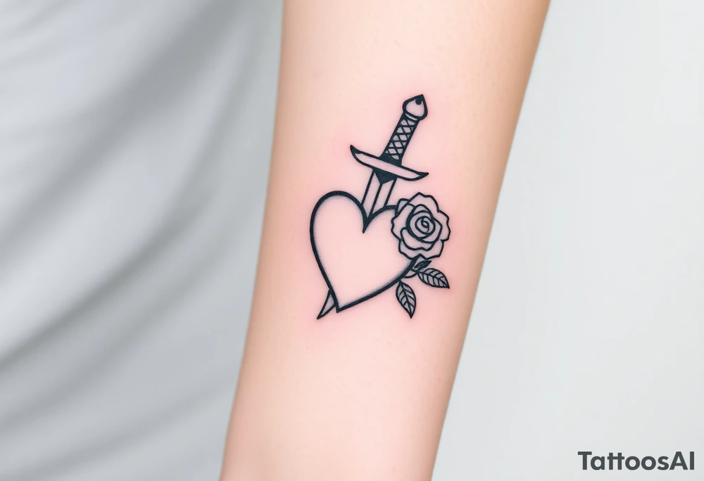 dagger piercing a heart with roses tattoo idea