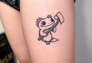 axolotl holding an axe tattoo idea