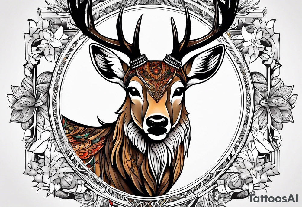 tattoo depicting a deer with a bird's beak. tattoo idea