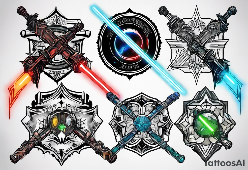 3 lightsabers with each one being the birth month color for May, July, January tattoo idea