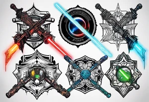 3 lightsabers with each one being the birth month color for May, July, January tattoo idea
