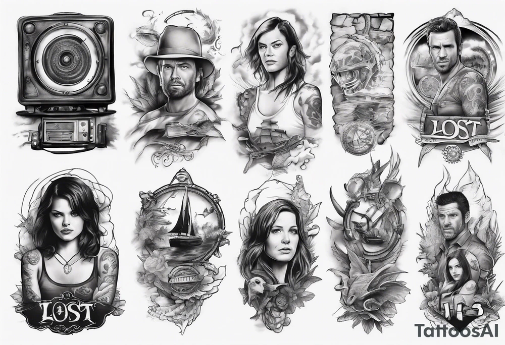 LOST Tv Series themes sleeve tattoo tattoo idea