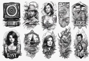LOST Tv Series themes sleeve tattoo tattoo idea