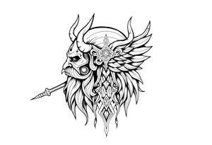 long shaman style mytical bold line with viking rhyme tattoo idea
