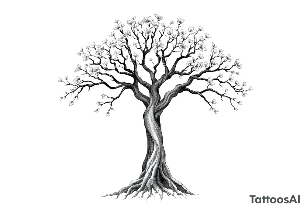 A tree with deep roots or blooming branches symbolizes personal growth tattoo idea