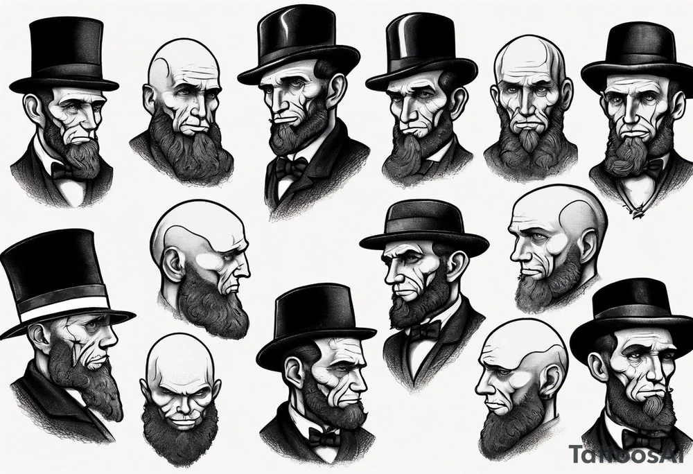 bald heartbroken man closeup Lincoln Beard black hat tattoo idea