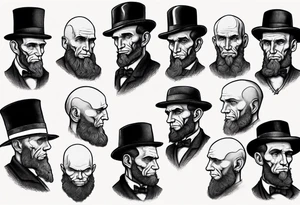 bald heartbroken man closeup Lincoln Beard black hat tattoo idea