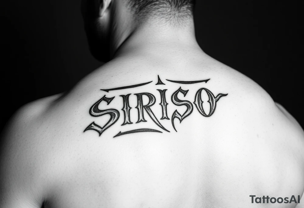 Tribal font like Dave Bautista tattoo saying “SIRISO” on bicep tattoo idea