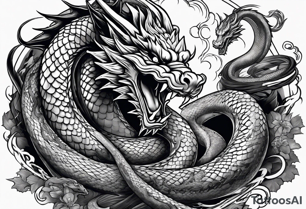 dragon fighting with snake tattoo idea