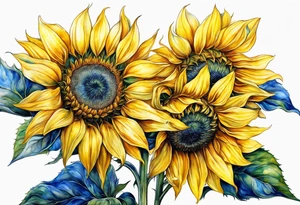 a yellow sunflower bloom with blue highlights tattoo idea