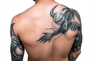 Battle of inner demons childhood of pain suffering lifetime of  broken promises heart break for a male full arm sleve tattoo idea