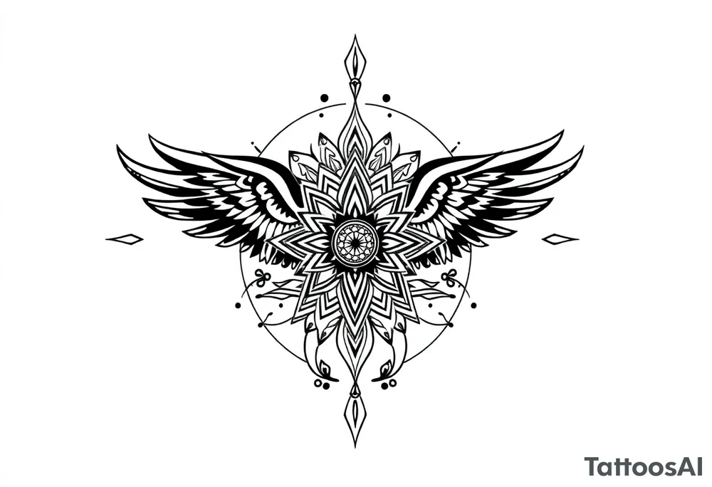 shaman style mytical bold line with rhyme tattoo idea