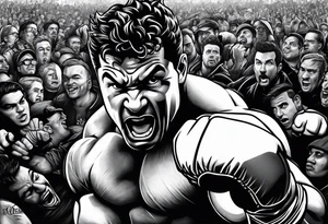 raging bull busting through crowd tattoo idea