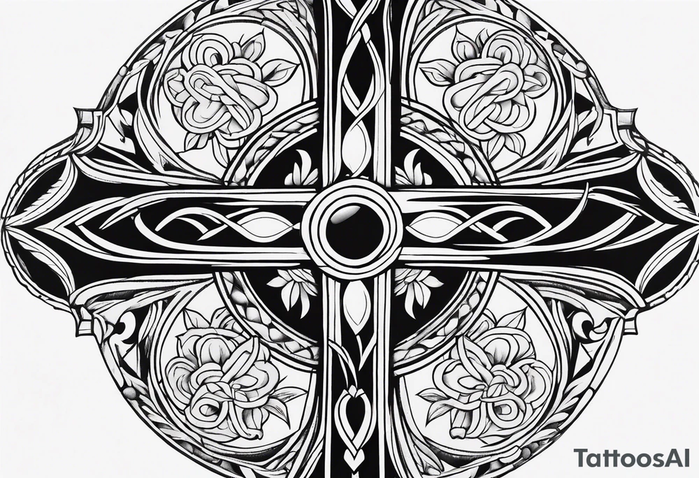 Simple cross tattoo with designs around it tattoo idea