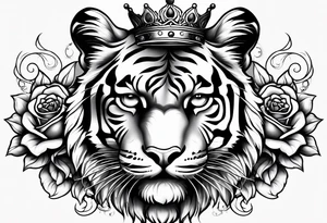 Tiger with 3 eyes and crown roses tattoo idea