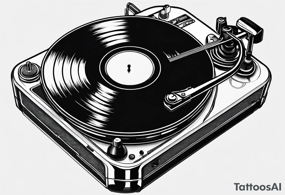A recordplayer fineline minimalistic roftop from above tattoo idea