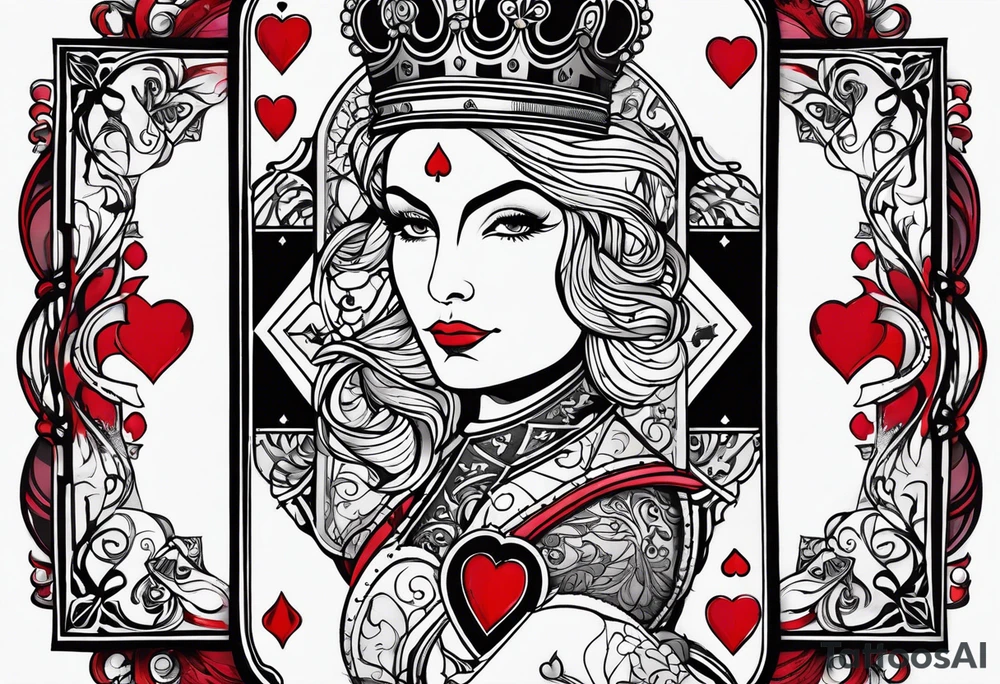 minimal design - queen of hearts card - not so much ink - friendly - room for words tattoo idea