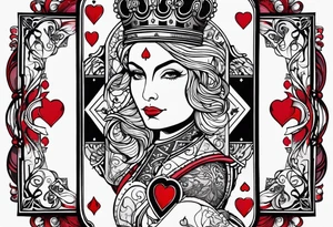 minimal design - queen of hearts card - not so much ink - friendly - room for words tattoo idea