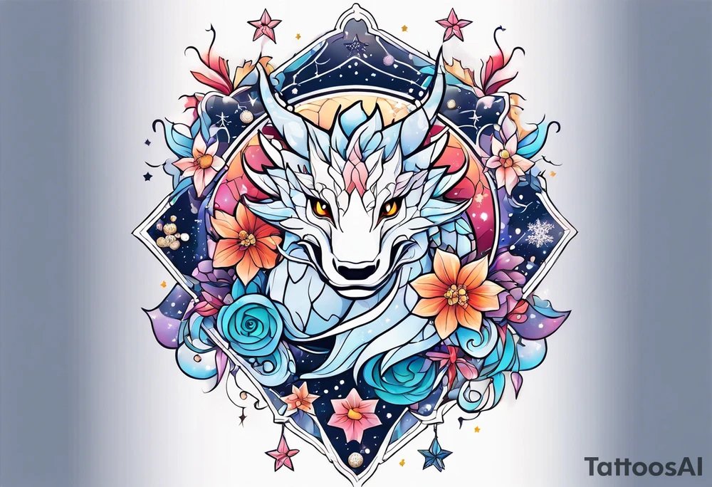 Constellation, kawaii dragon,snowflake tattoo idea