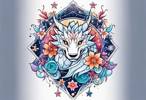 Constellation, kawaii dragon,snowflake tattoo idea