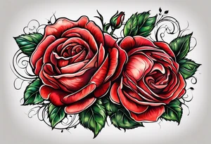 old school roses, red, highly detailed tattoo idea
